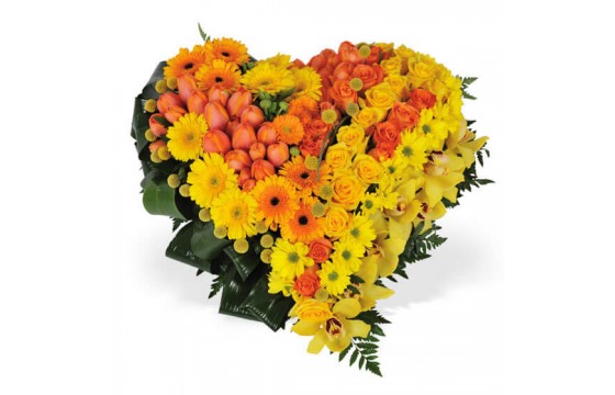 L'Agitateur Floral | image du coeur de deuil fait de fleurs jaunes et oranges