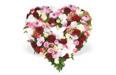 L'Agitateur Floral | coeur en fleurs de deuil tons rouge rose & blanc