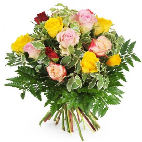 L'Agitateur Floral | image du bouquet rond de roses multicolores Dame Rose
