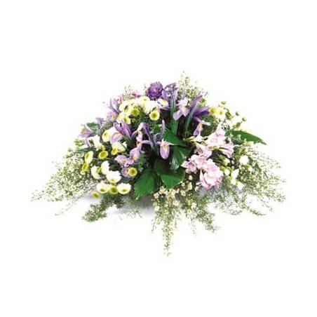 L'Agitateur Floral | Image de la composition de deuil dans les tons mauve et blanc