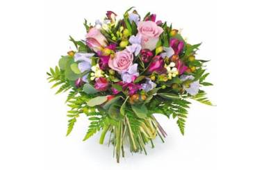L'Agitateur Floral | Image du bouquet de fleurs rond tons rose et parme Eclat