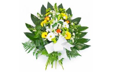 L'Agitateur Floral | image de la gerbe de fleurs dans les tons jaune, orange et blanc