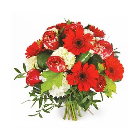 L'Agitateur Floral | image du bouquet rond de fleurs dans les tons rouges