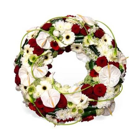 L'Agitateur Floral | image de la couronne de deuil rouge et blanche repos infini