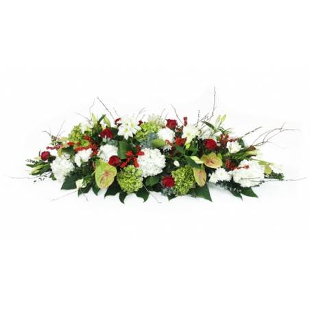Image du Dessus de cercueil rouge & blanc "Odysseus" | L'Agitateur Floral