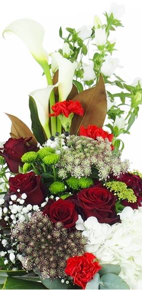 image de la Gerbe de fleurs à la main rouge et blanche "Hermès" | L'Agitateur Floral