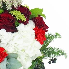 image de la Gerbe de fleurs à la main rouge et blanche "Hermès" | L'Agitateur Floral