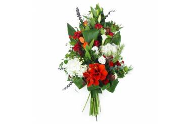 image de la Gerbe de fleurs à la main rouge et blanche "Hestia" | L'Agitateur Floral