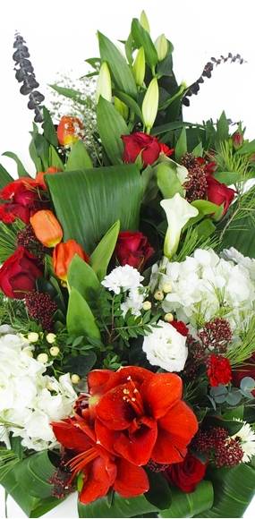 image de la Gerbe de fleurs à la main rouge et blanche "Hestia" | L'Agitateur Floral