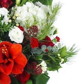 image de la Gerbe de fleurs à la main rouge et blanche "Hestia" | L'Agitateur Floral