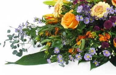 image de la Raquette de deuil orange & mauve-violet "Jupiter" | L'Agitateur Floral