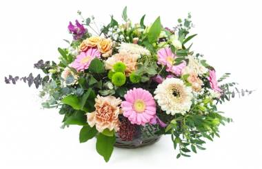 Image du Panier de fleurs champêtre roses et saumons "Artémis" | L'Agitateur Floral