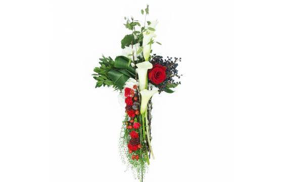 image de la Petite croix de deuil blanche & rouge "Hercule" | L'Agitateur Floral