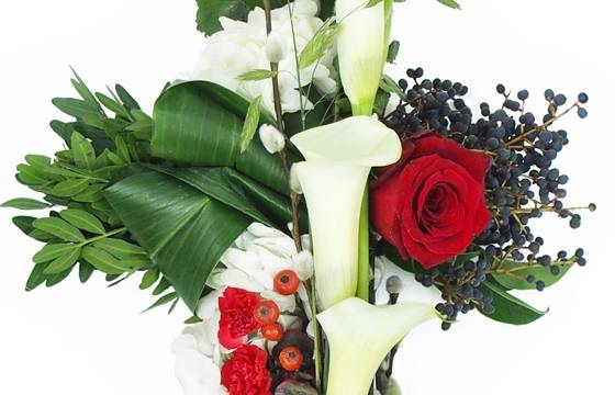image de la Petite croix de deuil blanche & rouge "Hercule" | L'Agitateur Floral