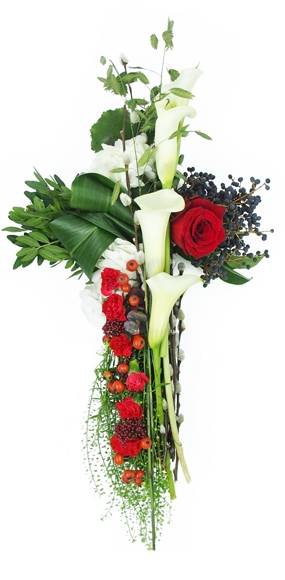 image de la Petite croix de deuil blanche & rouge "Hercule" | L'Agitateur Floral