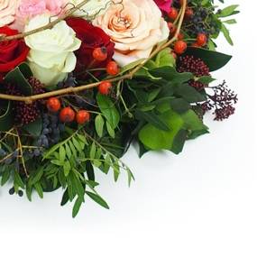 image du Coussin de roses rouges & roses "Mycènes" | L'Agitateur Floral