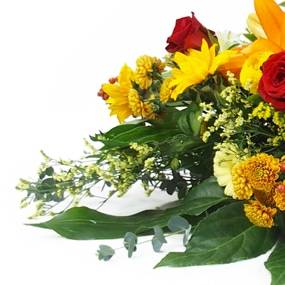 image de la Raquette de deuil orange & rouge "Hélios" | L'Agitateur Floral