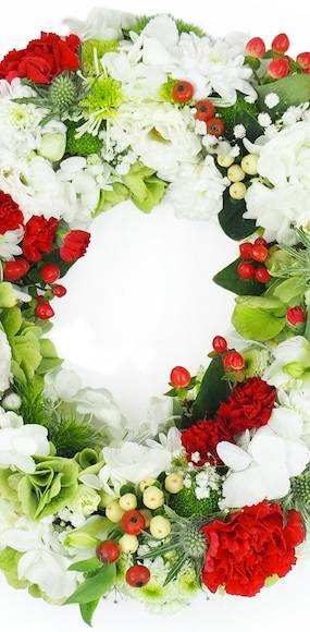 Zoom 2 de la petite couronne de fleurs rouges & blanches "Amon" | L'Agitateur Floral
