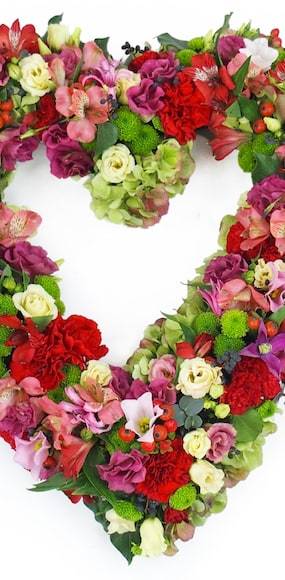 Image milieu du Coeur de deuil de fleurs roses & rouges "Laodicée" | L'Agitateur Floral
