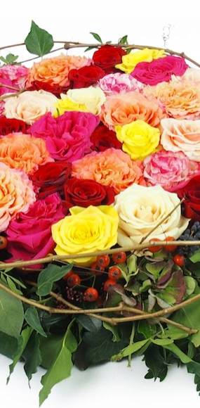 Zoom milieu du Coussin de deuil de fleurs colorées "Aristote" | L'Agitateur Floral