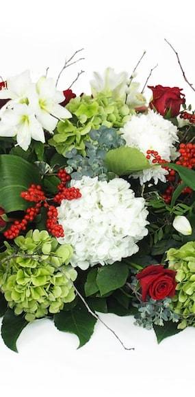 Zoom milieu du Dessus de cercueil rouge & blanc "Odysseus" | L'Agitateur Floral