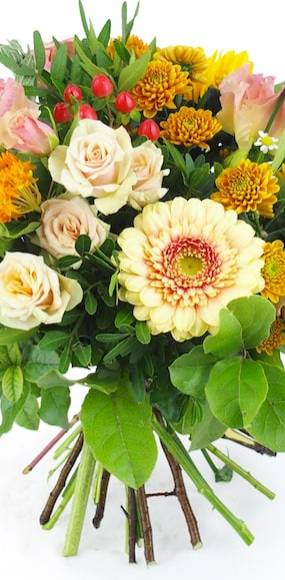 Zoom milieu : Bouquet rond rose & orange "Hambourg" | L'Agitateur Floral