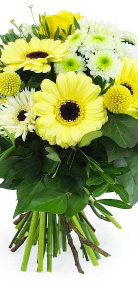 Zoom milieu : Bouquet rond jaune & blanc "Prague"| L'Agitateur Floral