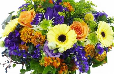 Zoom image principale : Bouquet orange, jaune & violet "Amsterdam"| L'Agitateur Floral