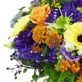 Zoom 1 : Bouquet orange, jaune & violet "Amsterdam"| L'Agitateur Floral
