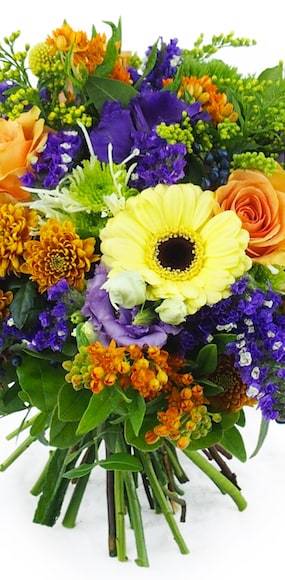 Zoom milieu : Bouquet orange, jaune & violet "Amsterdam"| L'Agitateur Floral