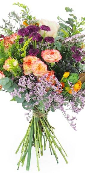 Zoom milieu : Bouquet champêtre violet & orange "Bucarest"| L'Agitateur Floral
