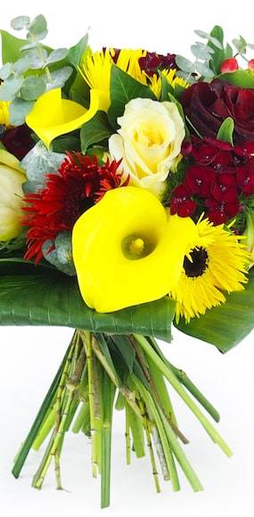 Zoom milieu : Bouquet rond jaune & rouge "Madrid"| L'Agitateur Floral