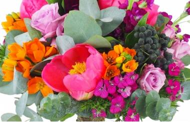 Zoom image principale : Bouquet rond fuchsia & orange "Florence"| L'Agitateur Floral
