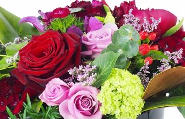 Zoom image Composition de rose rouge & mauve "Phoenix"| L'Agitateur Floral