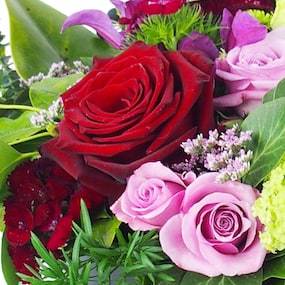 Zoom 1 image Composition de rose rouge & mauve "Phoenix"| L'Agitateur Floral