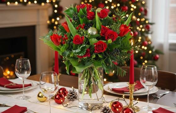 Mise en situation du bouquet de saison rouge "Rudolph"| L'Agitateur Floral