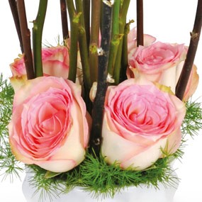 mosaïque : vue sur le bas de la composition de roses roses