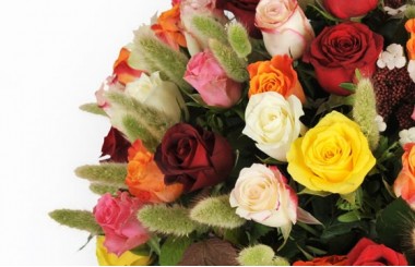 zoom sur la gauche de la composition de roses