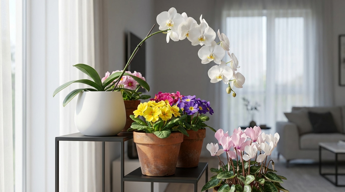 Orchidées primevères cyclamens plantes intérieur mars