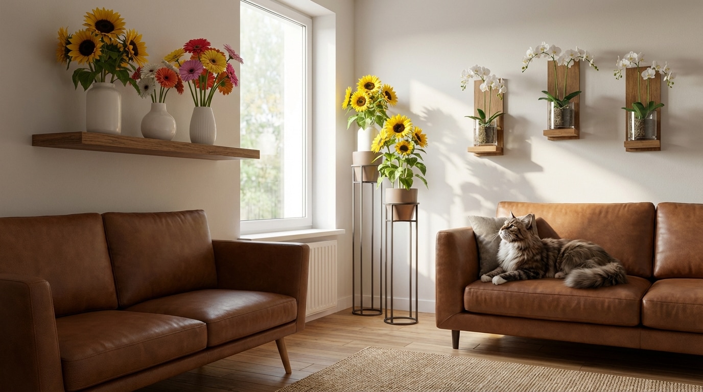 Maison fleurie sécurisée chat placement bouquets sûrs