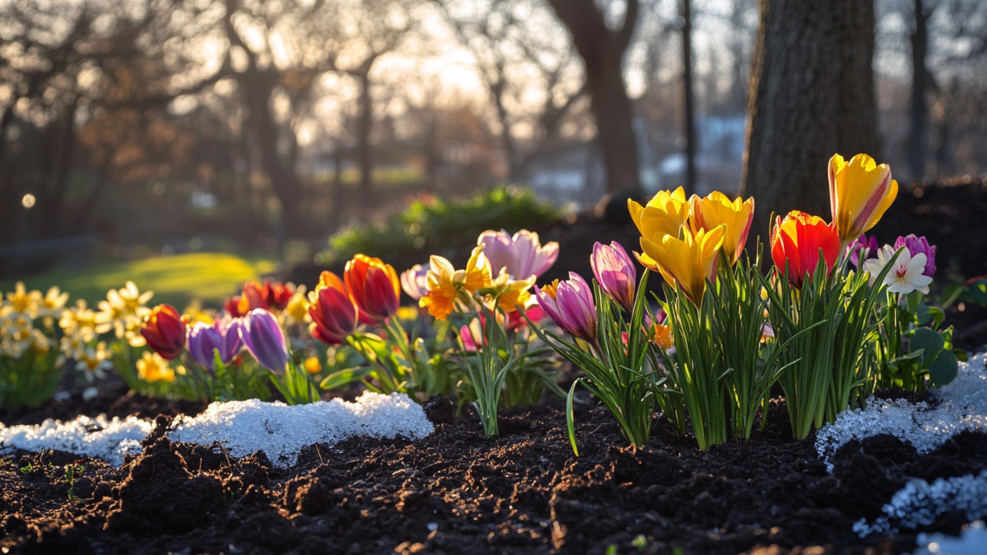 Calendrier de floraison des fleurs de printemps avec tulipes crocus et narcisses colorés mars avril mai