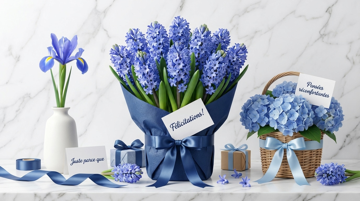 Idées cadeaux fleurs bleues moments précieux