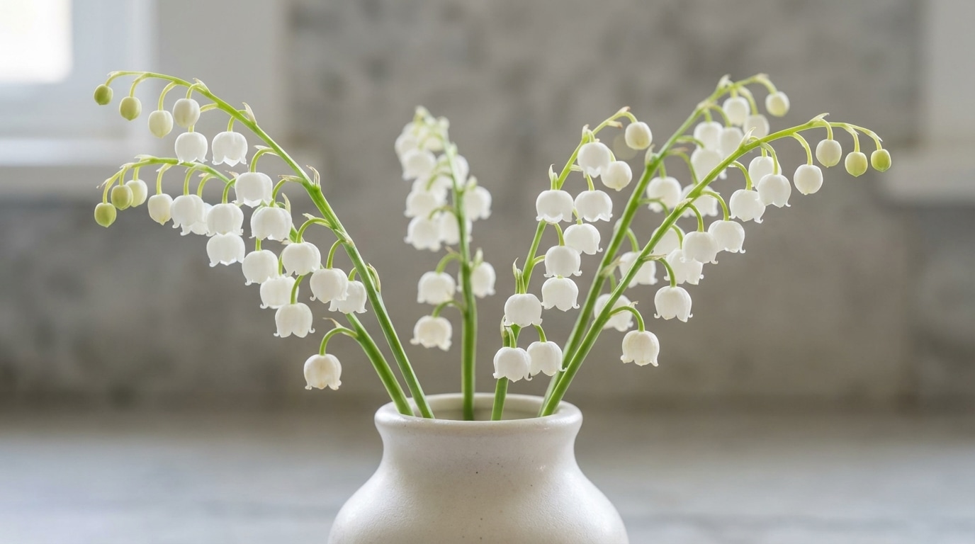 Muguet en vase durée naturelle clochettes blanches fraîches
