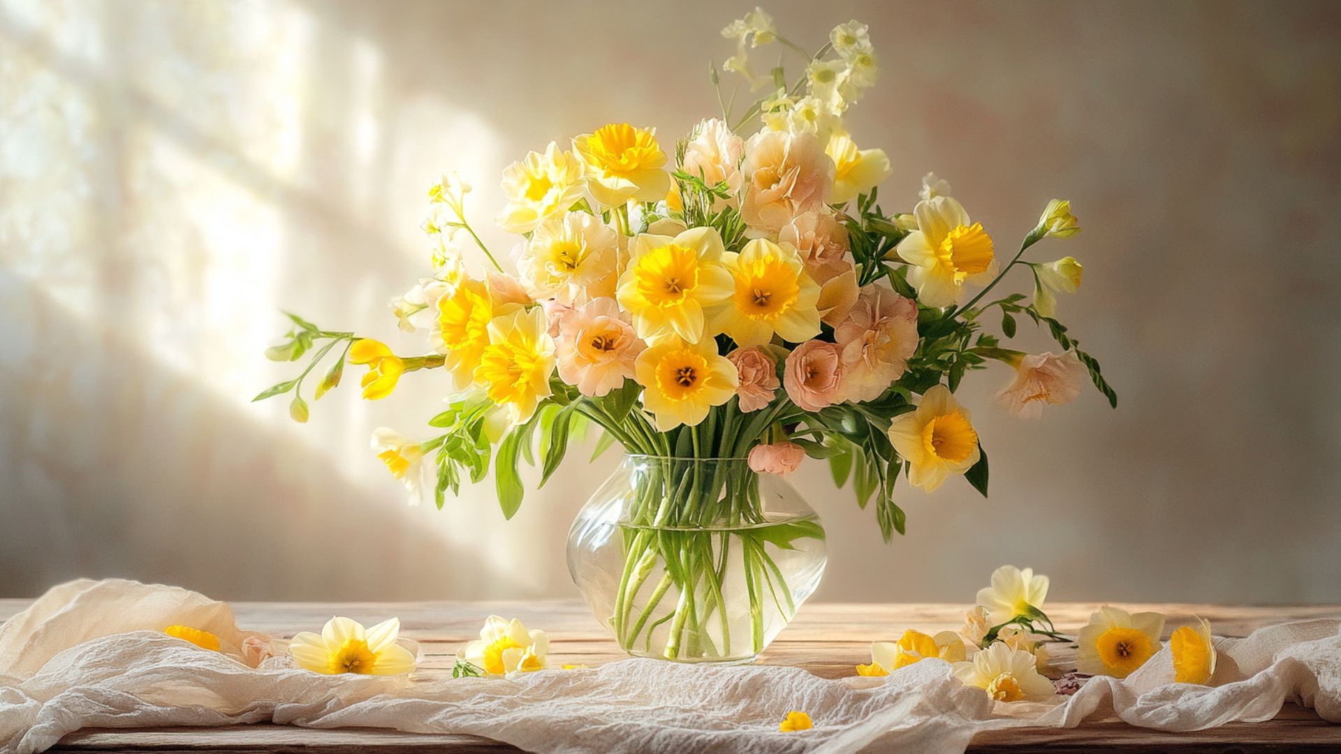 Bouquet champêtre de jonquilles et renoncules