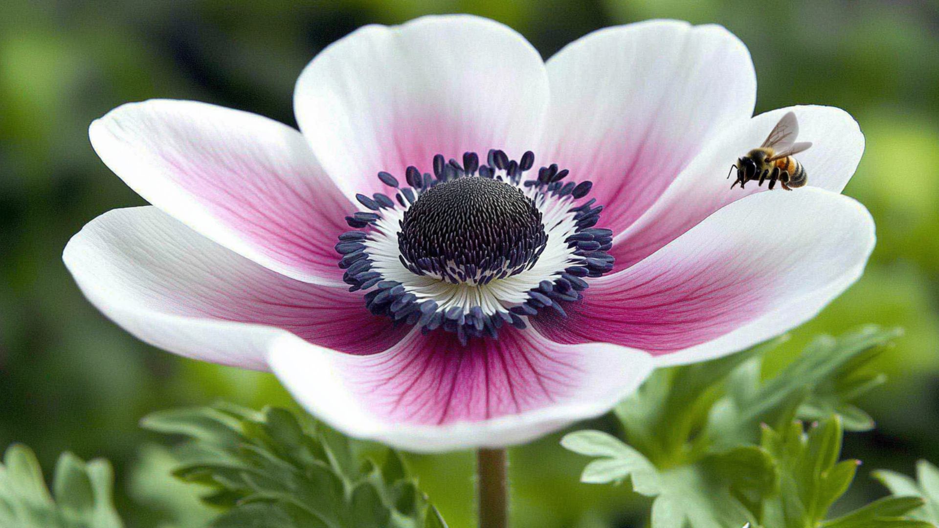 Gros plan sur une anémone blanche et rose