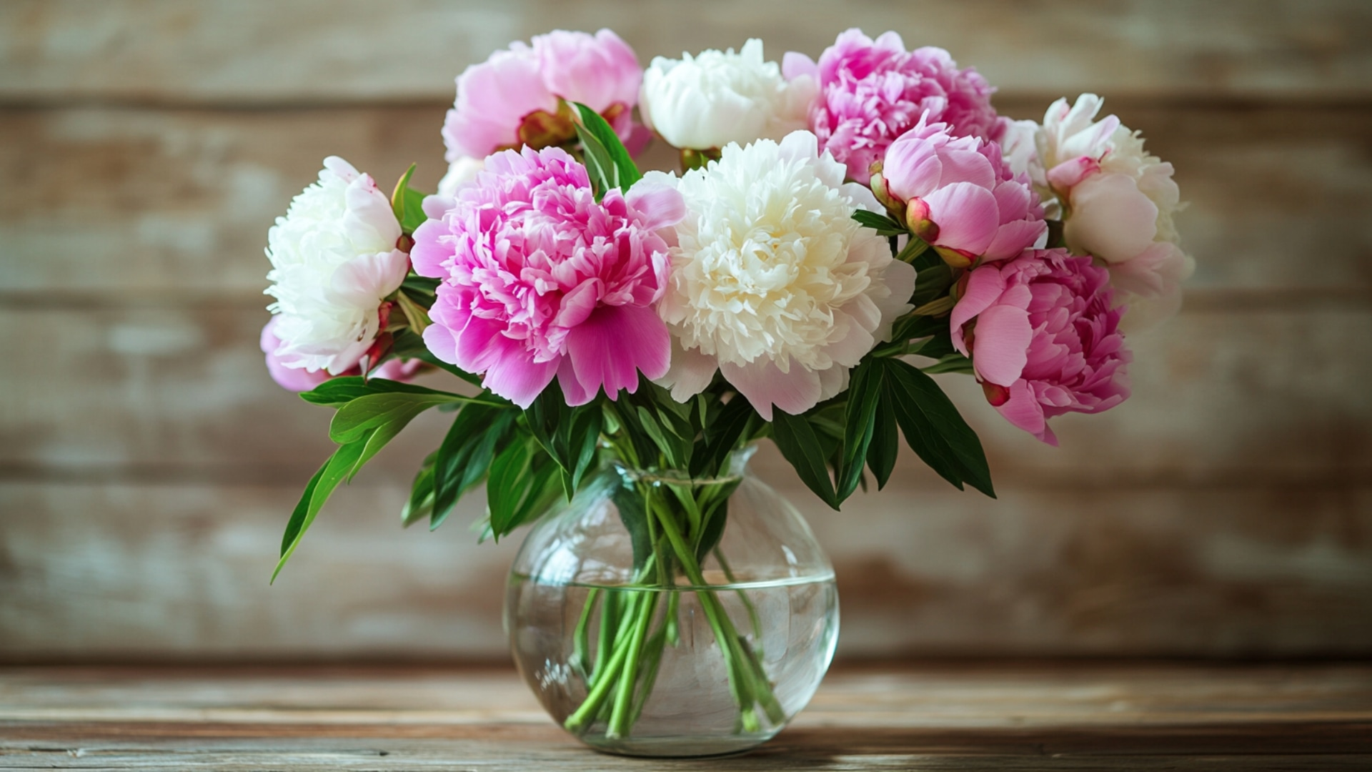 composition florale de pivoines roses et blanches