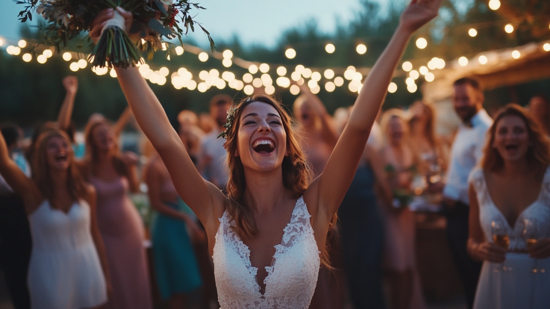 Bouquet de mariage lancé par la mariée