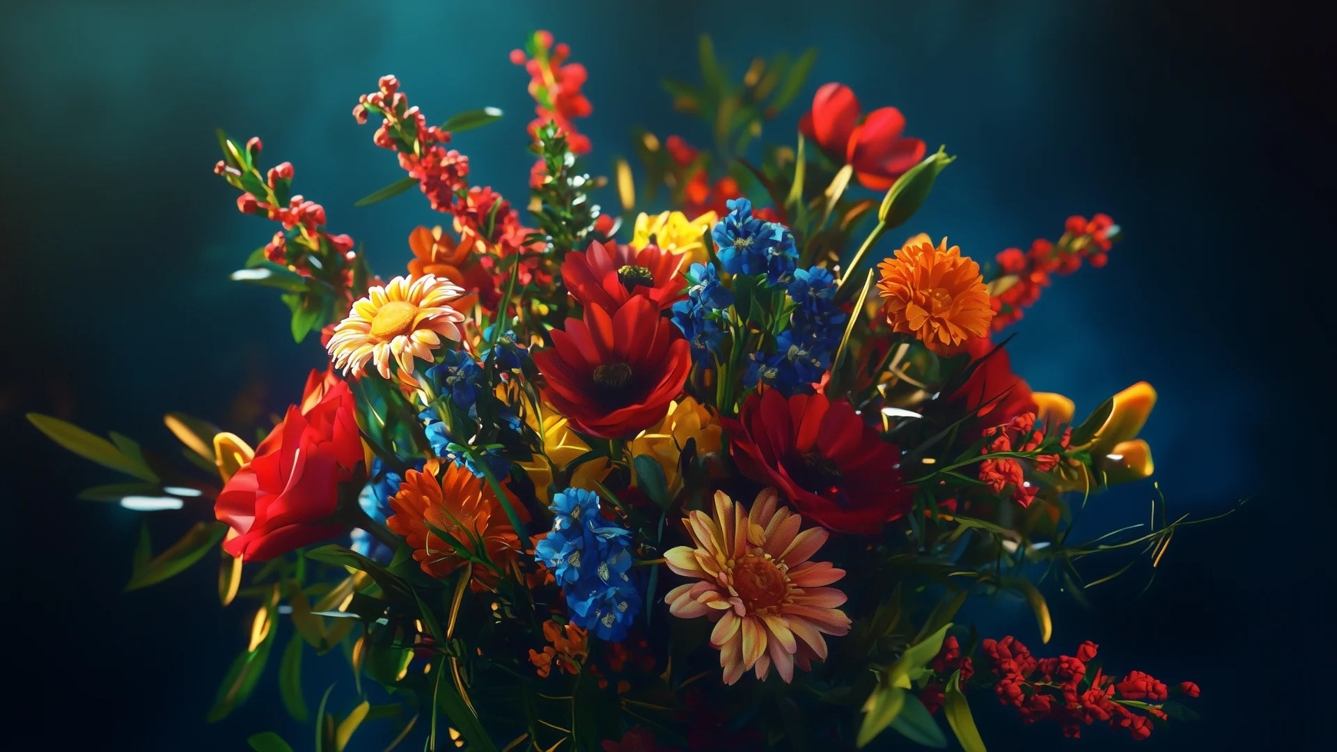 Bouquet de fleurs aux couleurs vives et franches pour homme