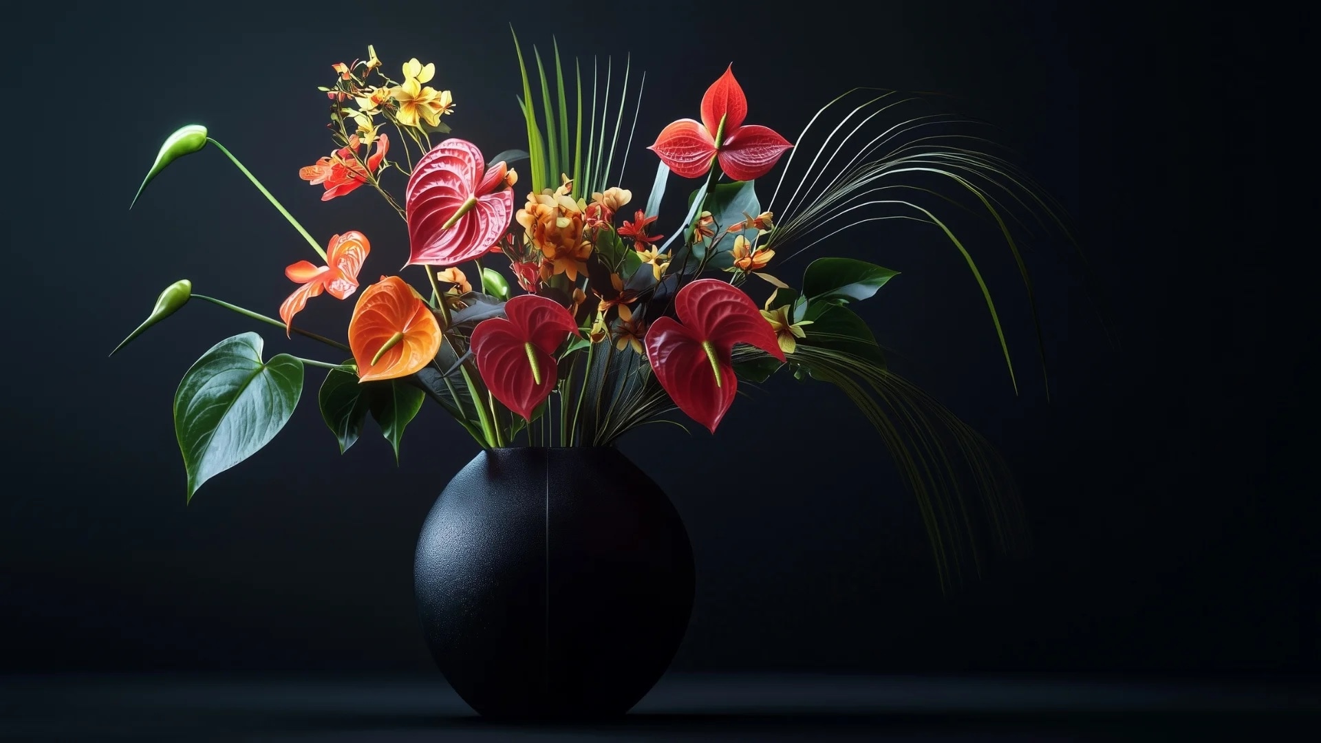 Composition florale masculine avec des fleurs aux formes graphiques