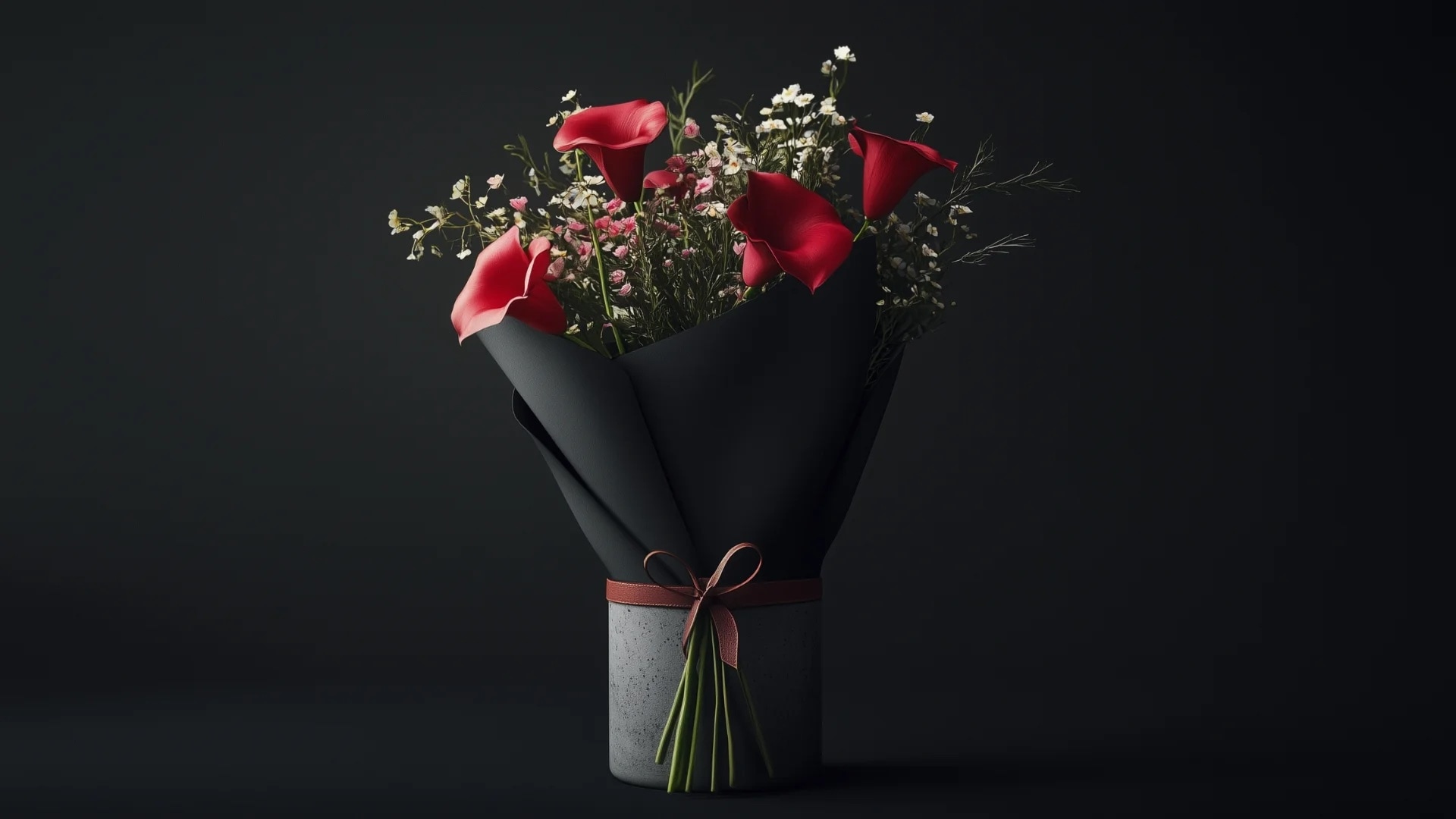 Présentation élégante d'un bouquet de fleurs pour homme